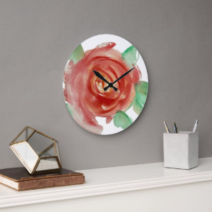 Rote Aquarell-Rosen-Kunstuhr für die Wand Große Wanduhr