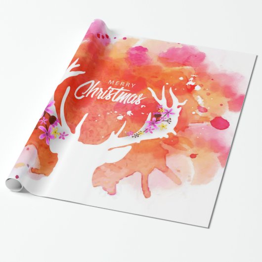 Rote Aquarell-Rotwild-frohe Weihnachten Geschenkpapier (Ungerollt)