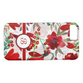 Rote Aquarell-Tulpen, Monogramm Case-Mate iPhone Hülle (Rückseite (Horizontal))