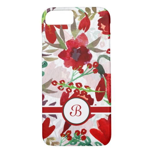 Rote Aquarell-Tulpen, Monogramm Case-Mate iPhone Hülle (Rückseite)
