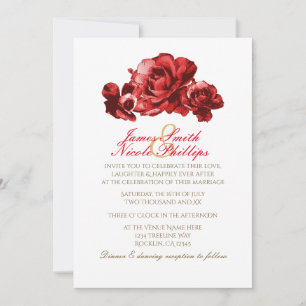 Rote Aquarell Vintage-Rosen Hochzeits-Einladungen Einladung