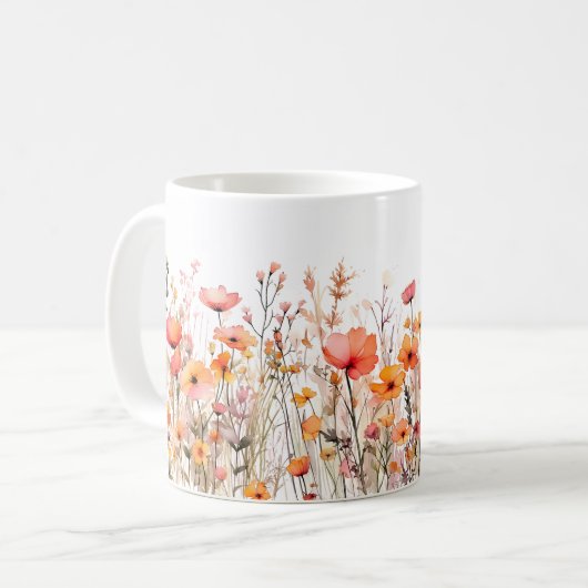 Rote Aquarell Wildblumen  Kaffeetasse (Vorderseite Links)