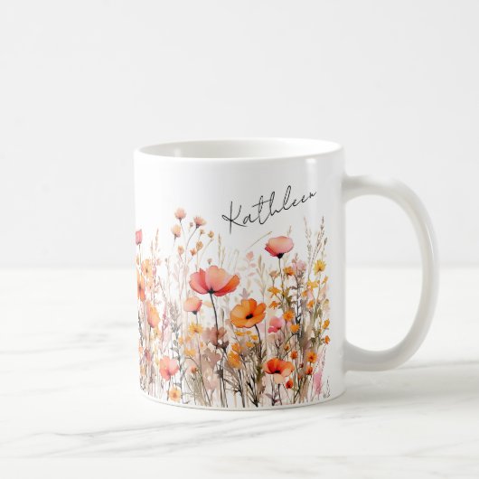 Rote Aquarell Wildblumen Kaffeetasse (Rechts)