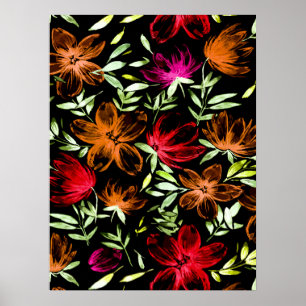 Rote Aquarellblumen 3 Poster