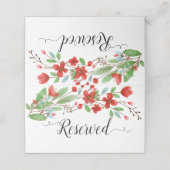 Rote Aquarellblüten Elegante Hochzeit vorbehalten Platzkarte (Außenseite Aufgefaltet)