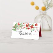 Rote Aquarellblüten Elegante Hochzeit vorbehalten Platzkarte (Rückseite)