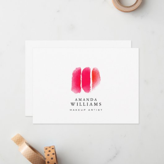 Rote Aquarellfarben Makeup-Armbanduhren mit flache Mitteilungskarte (Vorderseite/Rückseite Beispiel)