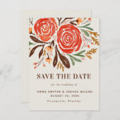 Rote Aquarellfarben Rose Save the Date blühend Einladungspostkarte (Vorne/Hinten)