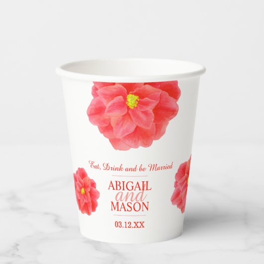 Rote Aquarellkunst Hochzeitsfeier Pappbecher (Vorderseite)
