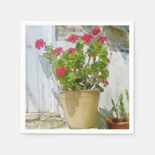 Rote Aquarellpelargonie Serviette