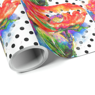 Rote Aquarelltöne, schwarz und weiß, Polka-Punkte Geschenkpapier