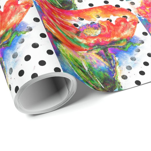 Rote Aquarelltöne, schwarz und weiß, Polka-Punkte Geschenkpapier (Rolleneckpunkt)