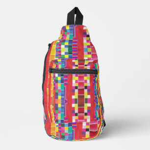 rote Armbanduhren, Streifen und farbige Pixel Crossbody Bag