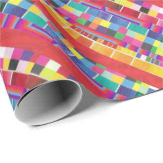 rote Armbanduhren, Streifen und farbige Pixel Geschenkpapier