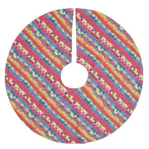 rote Armbanduhren, Streifen und farbige Pixel Polyester Weihnachtsbaumdecke