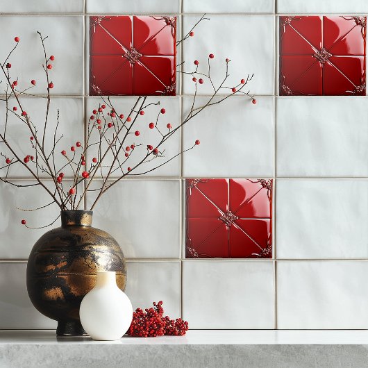 Rote Art Deco Fliese