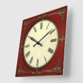 Rote Art Deco Quadratische Wanduhr (Winkel)