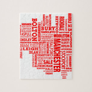 Rote Art Karte von größerem Manchester Puzzle