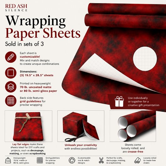 Rote Asche Stille Geschenkpapier Set