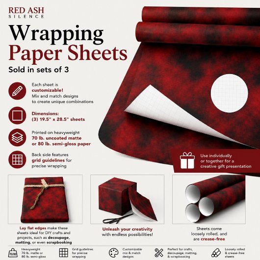 Rote Aschenstille Geschenkpapier Set