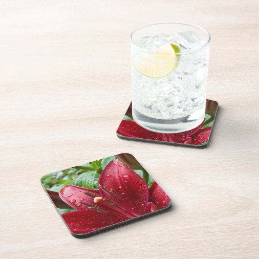 Rote Asiatische Lilie mit Buds Untersetzer (Rechte Seite)