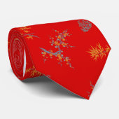rote asiatische Vintage BlumenKrawatte oder Gurt Krawatte (Gerollt)