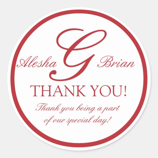 Rote Aufkleber der G-Gastgeschenk Hochzeit (Vorderseite)