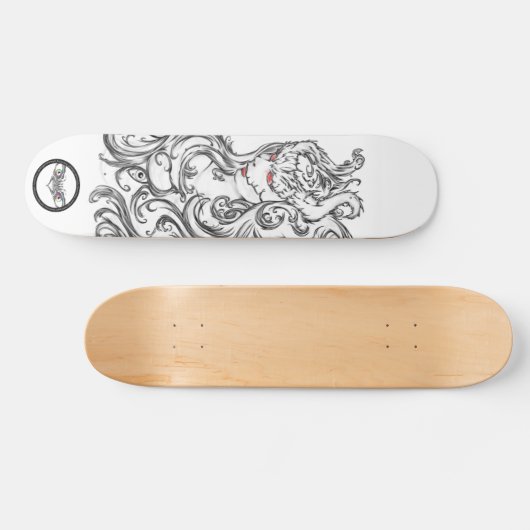Rote Augen Schwarz-Weiß-Kunst Skateboard (Horizontal)