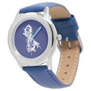 Rote Augen weißer Drache auf blau Armbanduhr