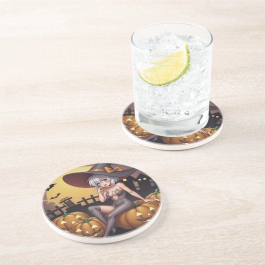 Rote Augenröhre auf Jack-O-Lantern Getränkeuntersetzer (Seite)