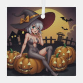 Rote Augenröhre auf Jack-O-Lantern Ornament Aus Glas (Rückseite)