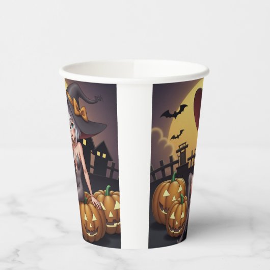 Rote Augenröhre auf Jack-O-Lantern Pappbecher (Links)