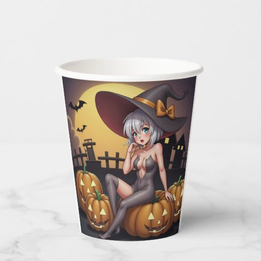 Rote Augenröhre auf Jack-O-Lantern Pappbecher (Vorderseite)