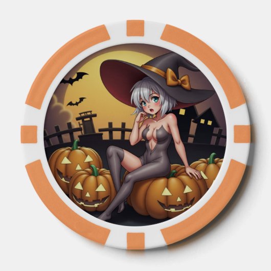 Rote Augenröhre auf Jack-O-Lantern Pokerchips (Vorderseite)