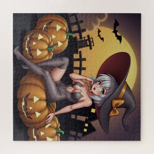 Rote Augenröhre auf Jack-O-Lantern Puzzle (Horizontal)