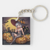 Rote Augenröhre auf Jack-O-Lantern Schlüsselanhänger (Rückseite)