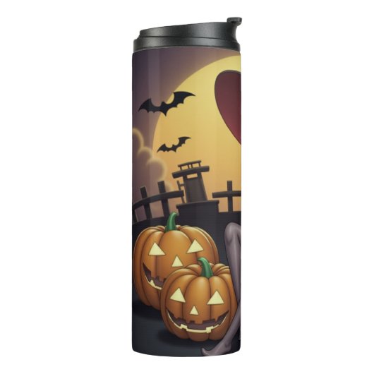 Rote Augenröhre auf Jack-O-Lantern Thermosbecher (Nach links gedreht)