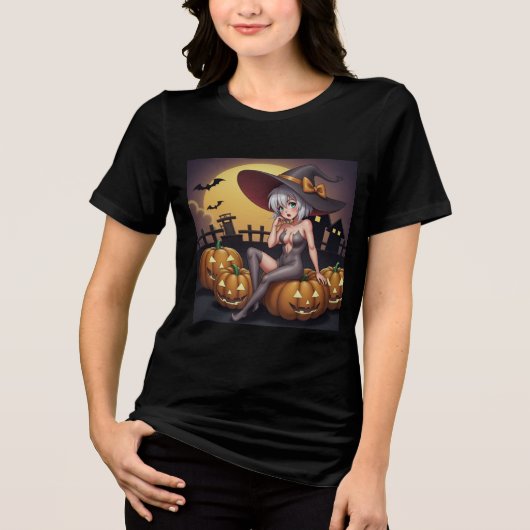 Rote Augenröhre auf Jack-O-Lantern Tri-Blend Shirt (Vorderseite)