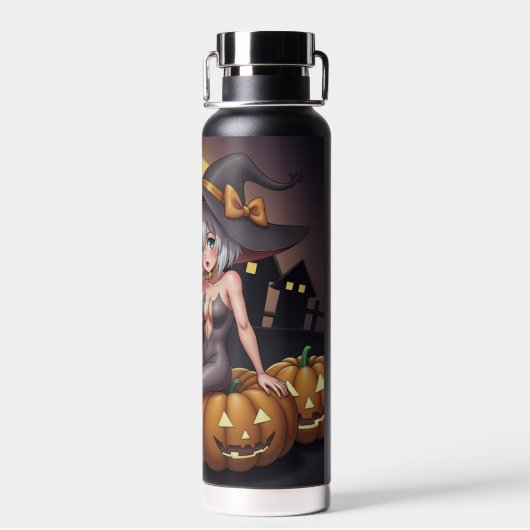 Rote Augenröhre auf Jack-O-Lantern Trinkflasche (Rückseite)