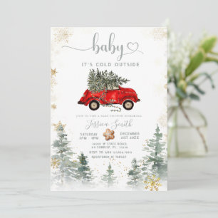 Rote Auto Tannenbaum Winter Baby Shower Einladung