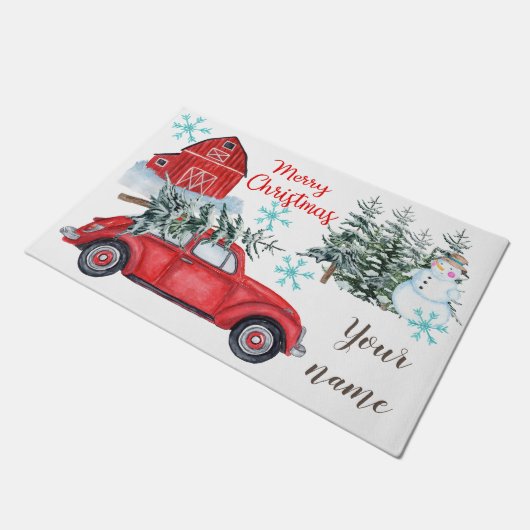 Rote Auto-Weihnachtstürmatte Fußmatte (Schrägansicht)