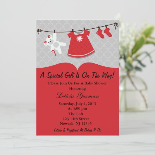 Rote Babydusche Einladung (Stehend Vorderseite)