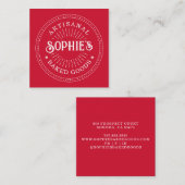 Rote Bäckerei Logo Baker Konditorei Koch Typografi Quadratische Visitenkarte (Vorne/Hinten)