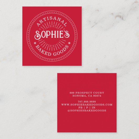 Rote Bäckerei Logo Baker Konditorei Koch Typografi Quadratische Visitenkarte (Vorne/Hinten)