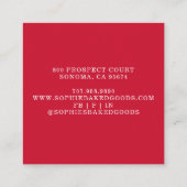 Rote Bäckerei Logo Baker Konditorei Koch Typografi Quadratische Visitenkarte (Rückseite)