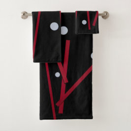 Rote Balken, weiße Punkte Badhandtuch Set