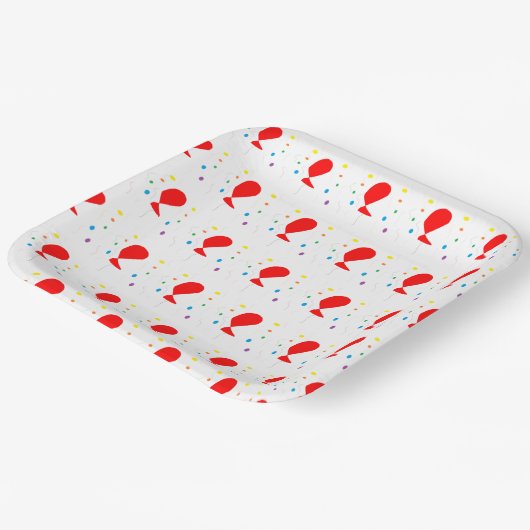 Rote Ballons mit bunten Konfetti-Mustern Pappteller (Gewinkelt)