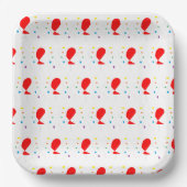 Rote Ballons mit bunten Konfetti-Mustern Pappteller (Vorderseite)