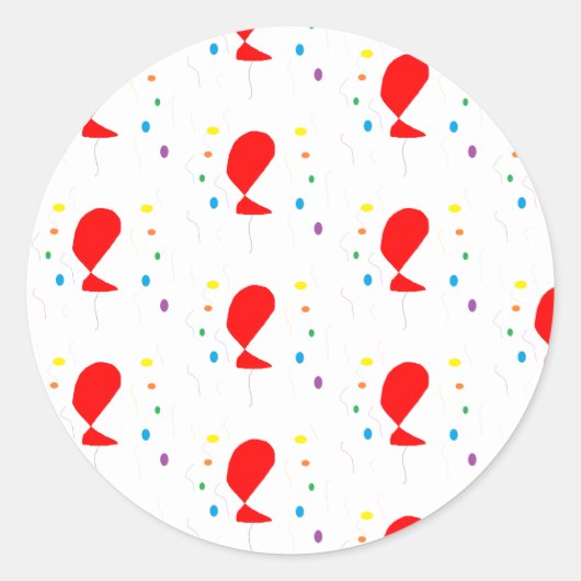 Rote Ballons mit bunten Konfetti-Mustern Runder Aufkleber (Vorderseite)