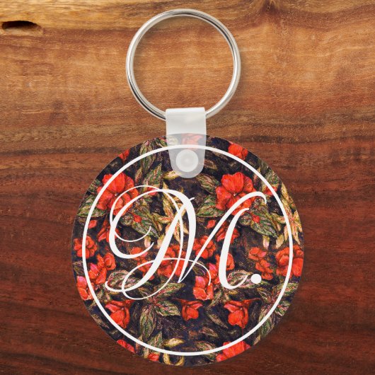 Rote Balsam-Blume und Monogramm Schlüsselanhänger (Vorderseite)